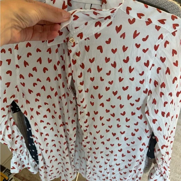 Zara White Blouse with Red Heart Pattern - Picture 2 of 4
